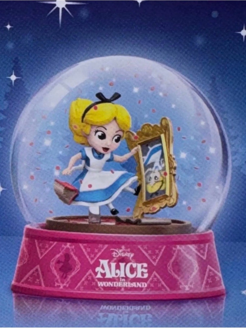 Disney Alice in Wonderland Blonde Alice Blue & White Dress Snow Globe Figurine
